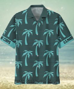 U.S. Marine Corps Coconut Tree Horizontal Striped Hawaiian Shirt