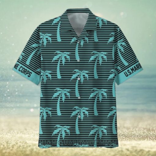 U.S. Marine Corps Coconut Tree Horizontal Striped Hawaiian Shirt