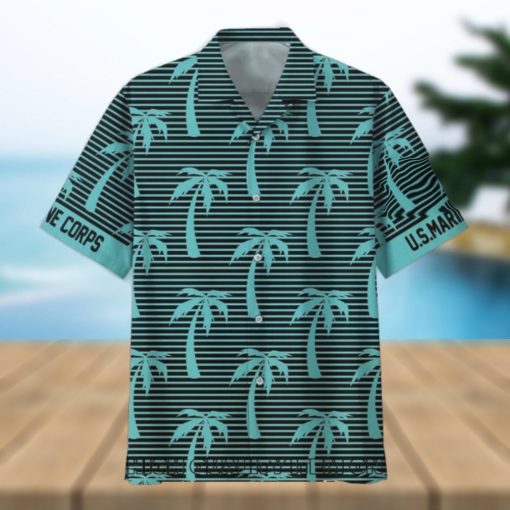 U.S. Marine Corps Coconut Tree Horizontal Striped Hawaiian Shirt