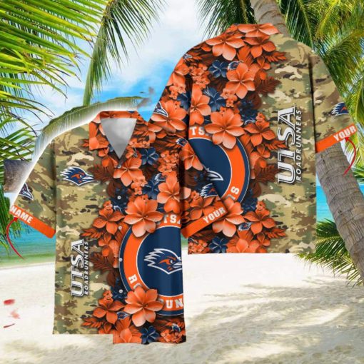 UTSA Roadrunners Custom Name Personalized Camo Flower Pattern Hawaiian Shirt