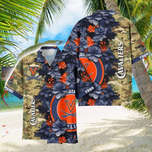 Virginia Cavaliers Custom Name Personalized Camo Flower Pattern Hawaiian Shirt