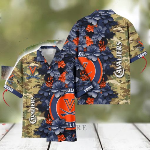 Virginia Cavaliers Custom Name Personalized Camo Flower Pattern Hawaiian Shirt