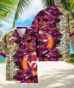 Virginia Tech Hokies Custom Name Personalized Camo Flower Pattern Hawaiian Shirt