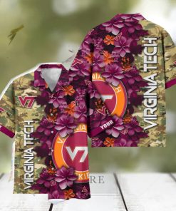 Virginia Tech Hokies Custom Name Personalized Camo Flower Pattern Hawaiian Shirt