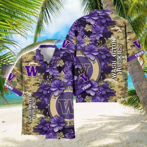 Washington Huskies Custom Name Personalized Camo Flower Pattern Hawaiian Shirt