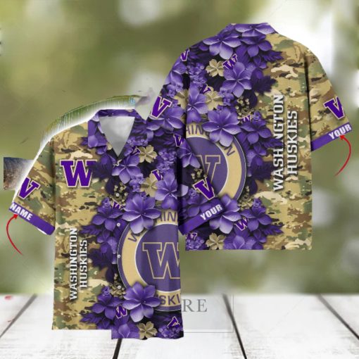 Washington Huskies Custom Name Personalized Camo Flower Pattern Hawaiian Shirt