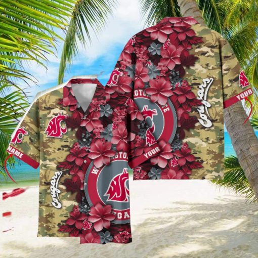 Washington State Cougars Custom Name Personalized Camo Flower Pattern Hawaiian Shirt