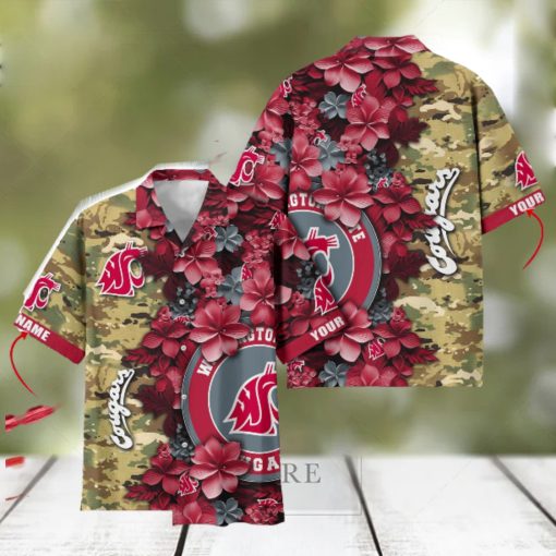 Washington State Cougars Custom Name Personalized Camo Flower Pattern Hawaiian Shirt