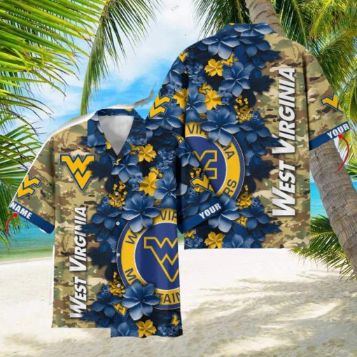 West Virginia Mountaineers Custom Name Personalized Camo Flower Pattern Hawaiian Shirt