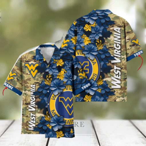 West Virginia Mountaineers Custom Name Personalized Camo Flower Pattern Hawaiian Shirt