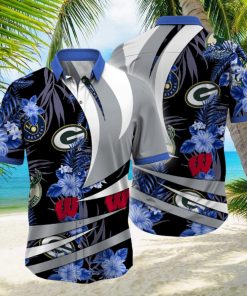 Wisconsin Sports Tropical Flower Hawaiian Shirt, Wisconsin Sports Hawaiian Shirt