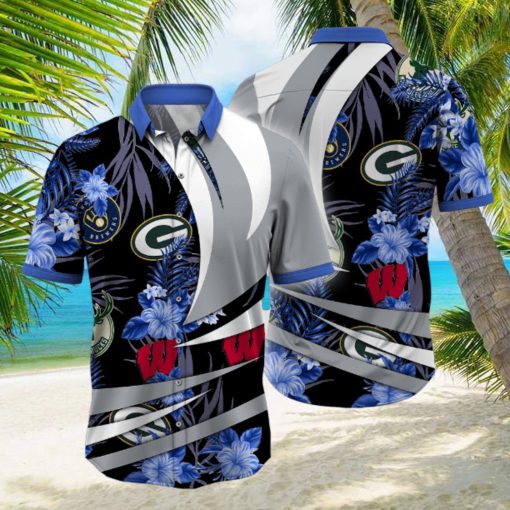 Wisconsin Sports Tropical Flower Hawaiian Shirt, Wisconsin Sports Hawaiian Shirt