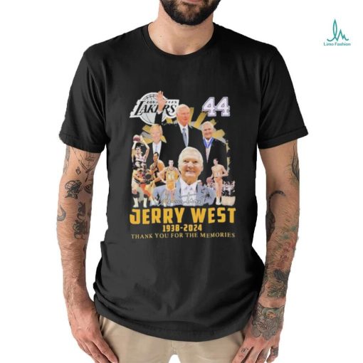 lakers 44 jerry west 1938 2024 thank you for the memories signatures shirt