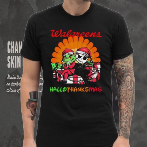 Baby Grinch and Jack Skellington Walgreens logo Hallothanksmas 2024 shirt