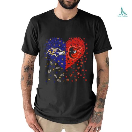 Baltimore Ravens and Baltimore Orioles logo heart love shirt