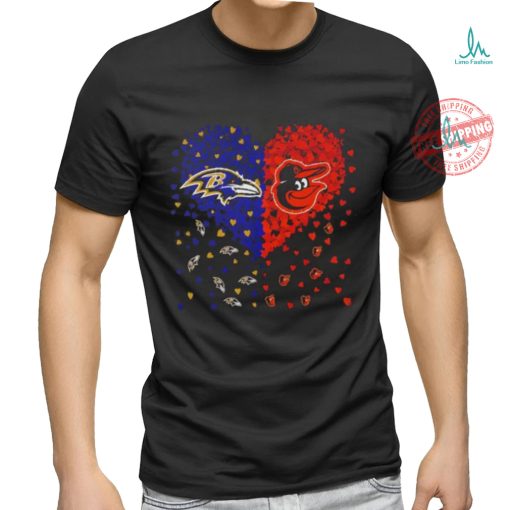 Baltimore Ravens and Baltimore Orioles logo heart love shirt