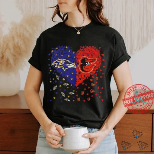 Baltimore Ravens and Baltimore Orioles logo heart love shirt