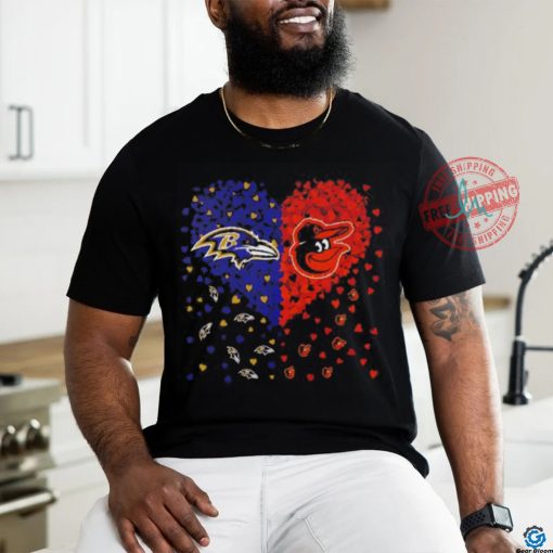Baltimore Ravens and Baltimore Orioles logo heart love shirt