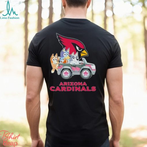 Bluey Bingo and Muffin in the car Arizona Cardinals NFL 2024 shirt