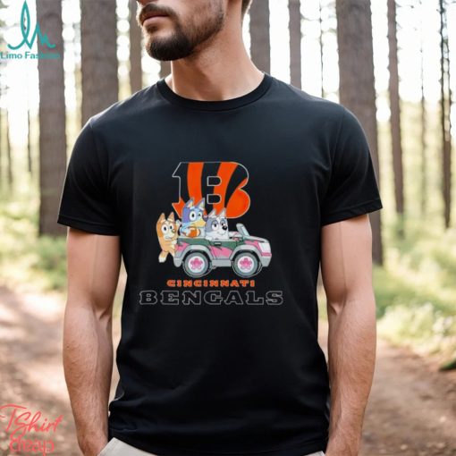 Bluey Bingo and Muffin in the car Cincinnati Bengals NFL 2024 shirt