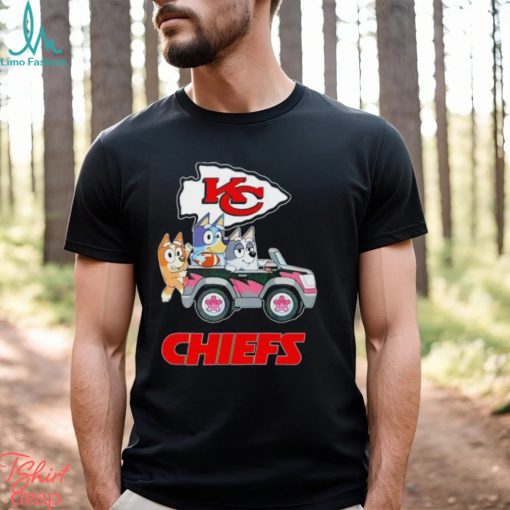 Bluey Bingo and Muffin in the car Kansas City Chiefs NFL 2024 shirt