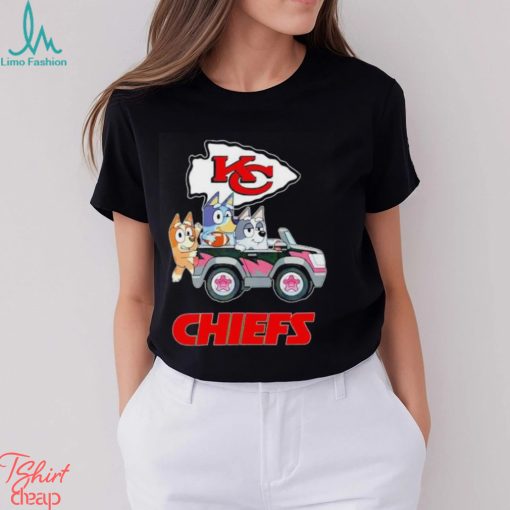 Bluey Bingo and Muffin in the car Kansas City Chiefs NFL 2024 shirt