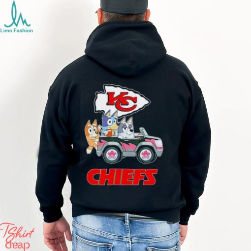 Bluey Bingo and Muffin in the car Kansas City Chiefs NFL 2024 shirt