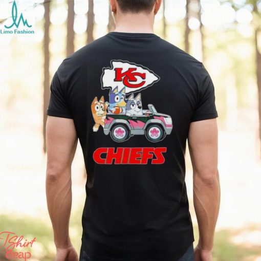 Bluey Bingo and Muffin in the car Kansas City Chiefs NFL 2024 shirt