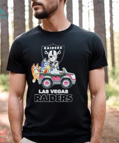 Bluey Bingo and Muffin in the car Las Vegas Raiders NFL 2024 shirt