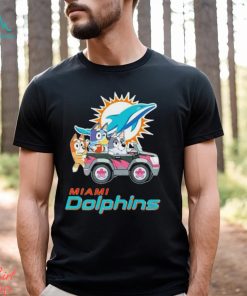 Bluey Bingo and Muffin in the car Miami Dolphins NFL 2024 shirt