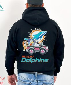 Bluey Bingo and Muffin in the car Miami Dolphins NFL 2024 shirt