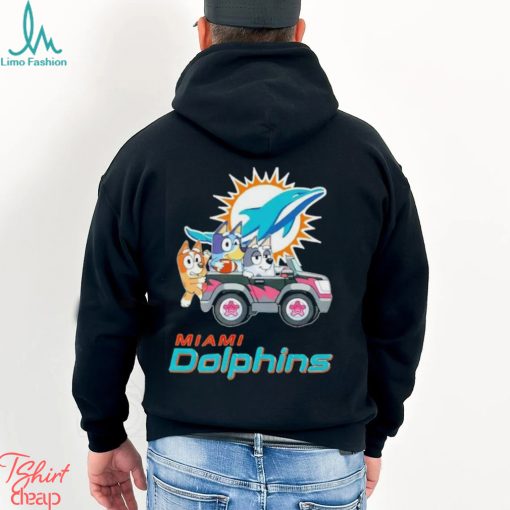 Bluey Bingo and Muffin in the car Miami Dolphins NFL 2024 shirt