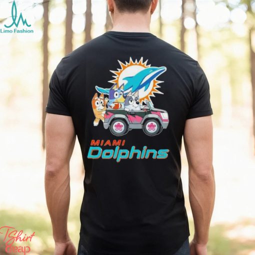 Bluey Bingo and Muffin in the car Miami Dolphins NFL 2024 shirt