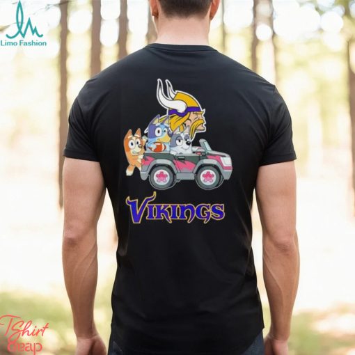 Bluey Bingo and Muffin in the car Minnesota Vikings NFL 2024 shirt