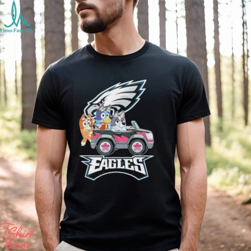 Bluey Bingo and Muffin in the car Philadenphia Eagles NFL 2024 shirt