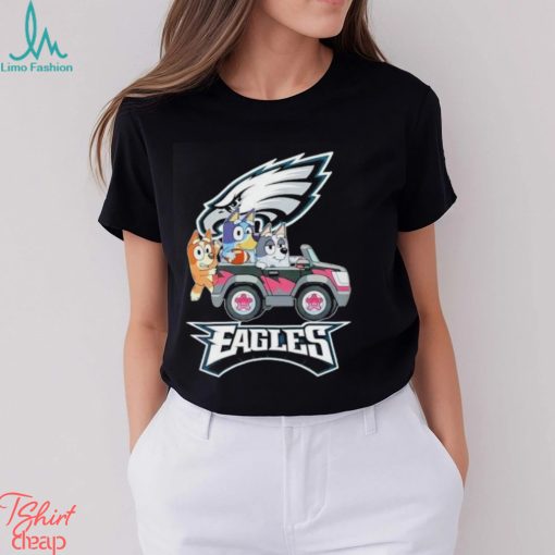 Bluey Bingo and Muffin in the car Philadenphia Eagles NFL 2024 shirt