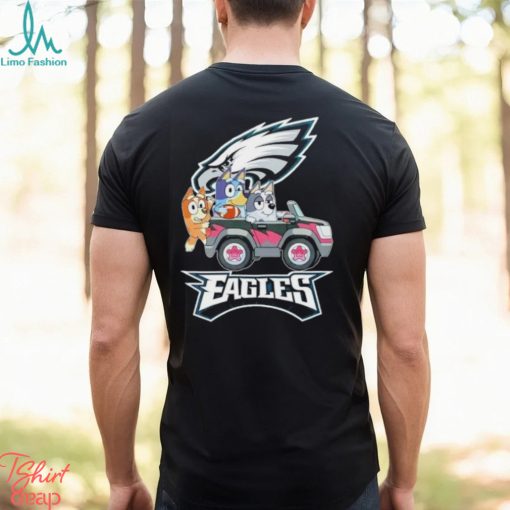 Bluey Bingo and Muffin in the car Philadenphia Eagles NFL 2024 shirt