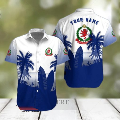Cove Rangers FC Palm Tree Surfboard Personalized Name Button Shirt