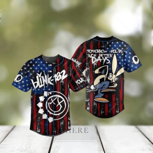 Custom Name And Number Blink 182 American Flag Baseball Jersey Shirt