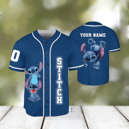 Custom Name And Number Stitch Blue Funny Stitch & Lilo Animated Baseball Jersey Shirt