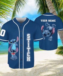 Custom Name And Number Stitch Blue Funny Stitch & Lilo Animated Baseball Jersey Shirt