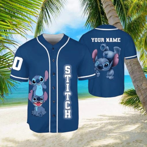 Custom Name And Number Stitch Blue Funny Stitch & Lilo Animated Baseball Jersey Shirt