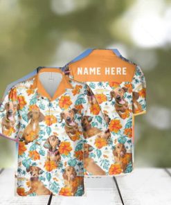 Custom Name Dachshund Dog Hibiscus Flowers All 3D Printed Ting Hawaiian Shirt