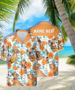 Custom Name Dachshund Dog Hibiscus Flowers All 3D Printed Ting Hawaiian Shirt