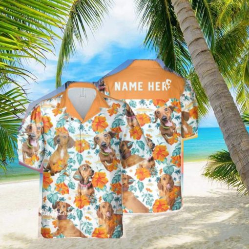 Custom Name Dachshund Dog Hibiscus Flowers All 3D Printed Ting Hawaiian Shirt