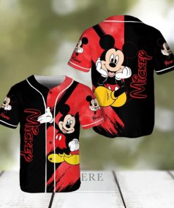 Custom Name Mickey Mouse Red Black Disney Baseball Jersey Shirt