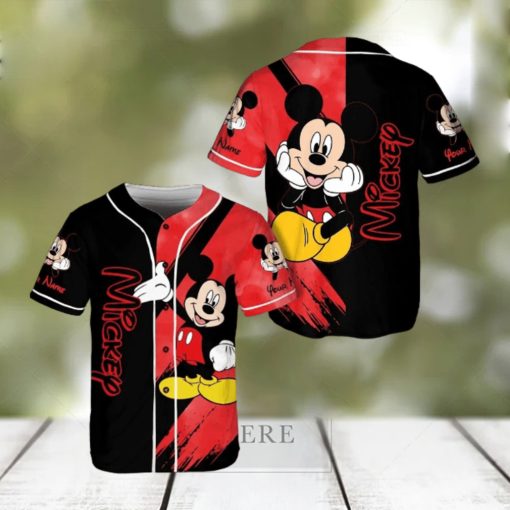 Custom Name Mickey Mouse Red Black Disney Baseball Jersey Shirt