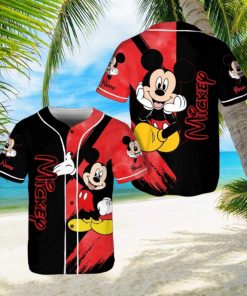 Custom Name Mickey Mouse Red Black Disney Baseball Jersey Shirt