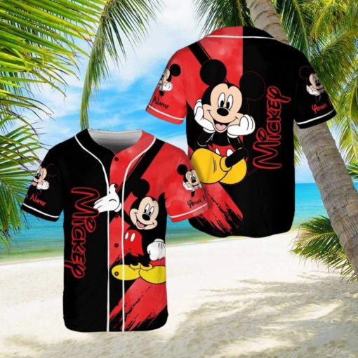 Custom Name Mickey Mouse Red Black Disney Baseball Jersey Shirt