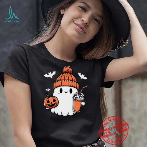 Cute Halloween Ghost with Pumpkin and Coffee shirt